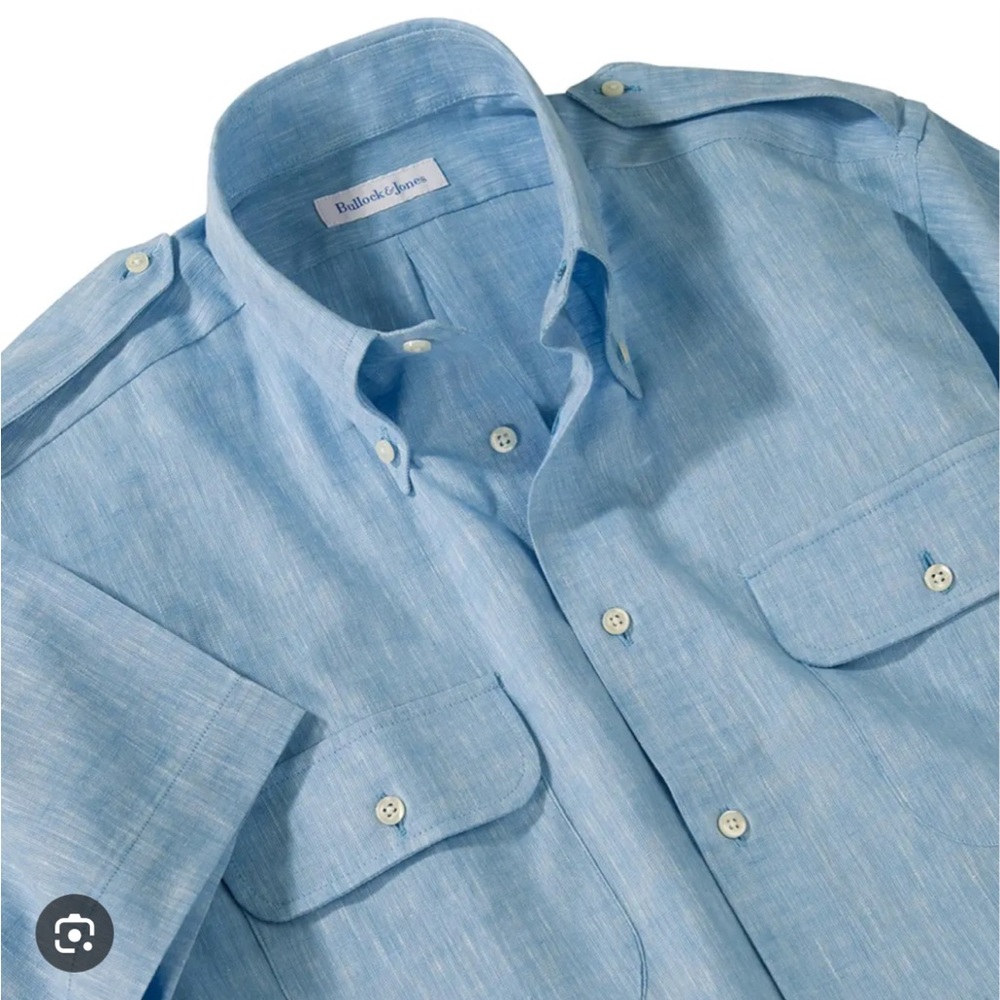 Bullock & Jones Blue Del Sol Aviator Shirt Button Down Short Sleeve Sz Large